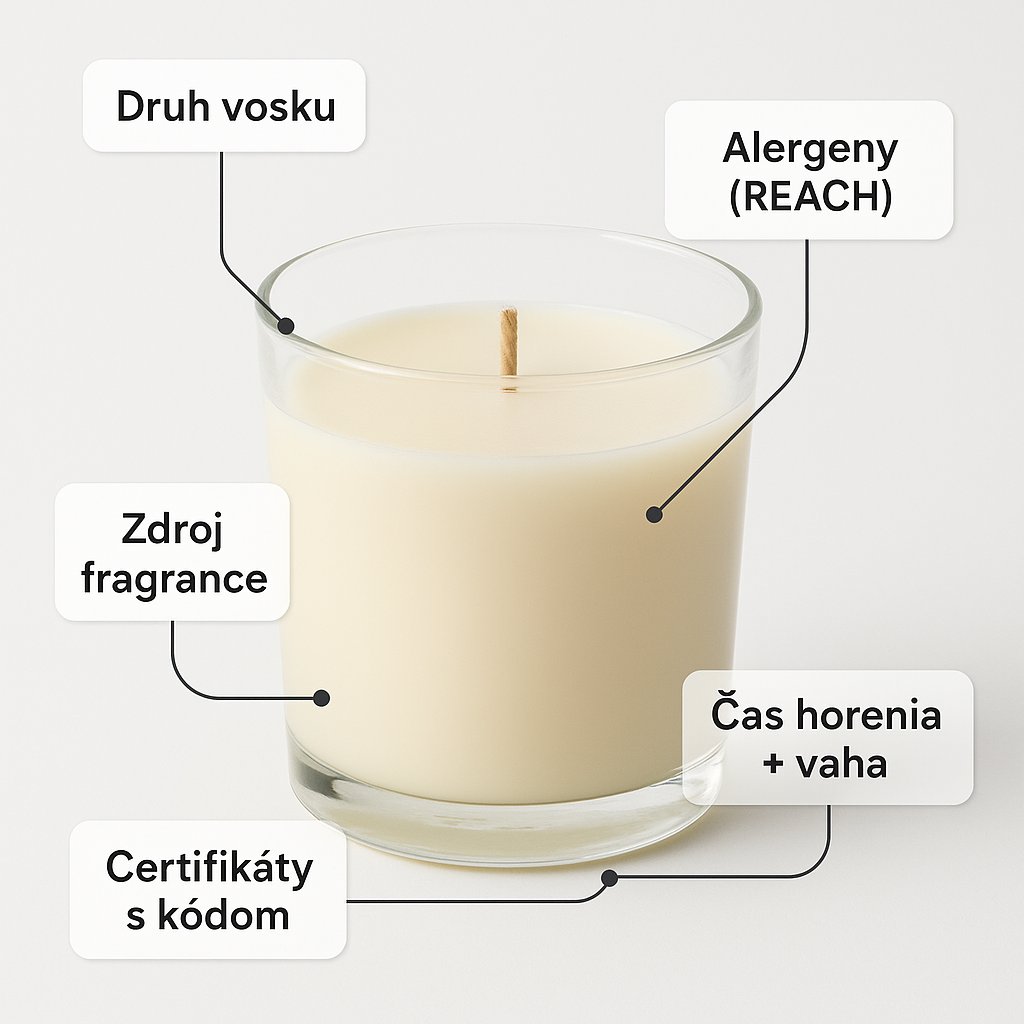 Mão segurando uma vela e comparando a parte de trás do rótulo com o código de certificação RSPO em comparação com uma vela com um logótipo ecológico simples sem número