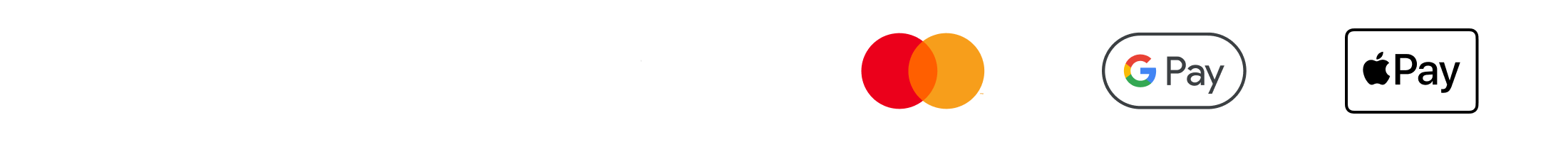 Métodos de pagamento - Visa, Mastercard, Google Pay, Apple Pay