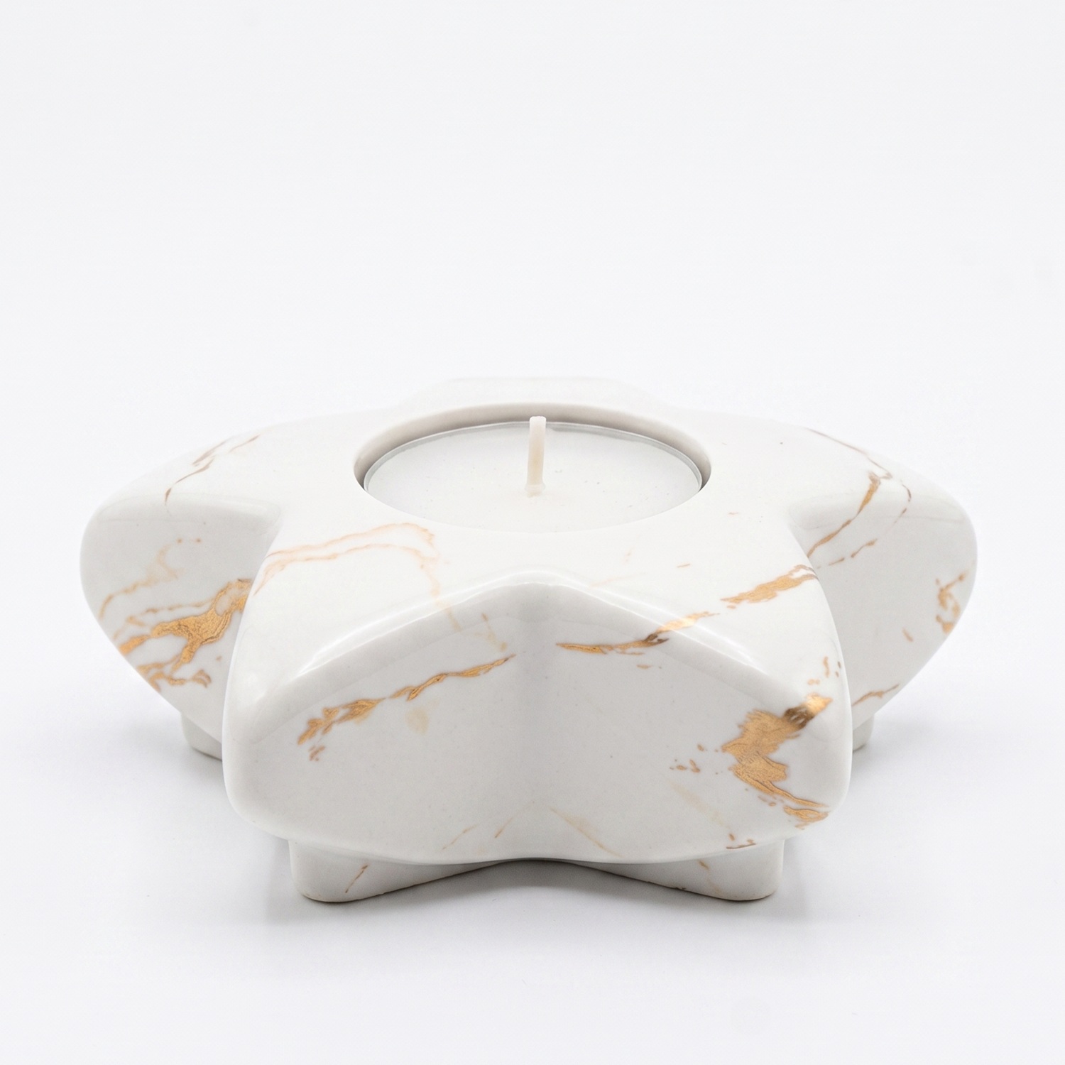 Castiçal de design Estrela - Branco / Dourado