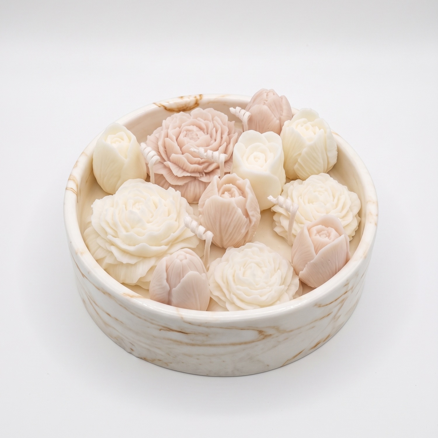 Vela Mármore Florido - Branco / Dourado / Lima, Manjericão, Mandarina