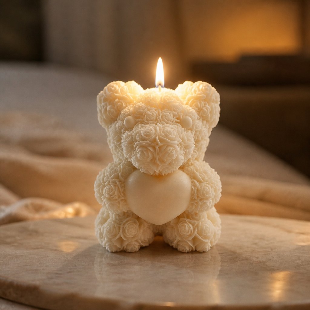Vela Mini Urso - Branco / Coco