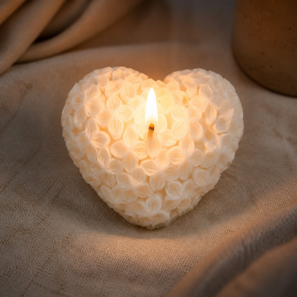 Vela decorativa Coração Florido - Branco / Coco