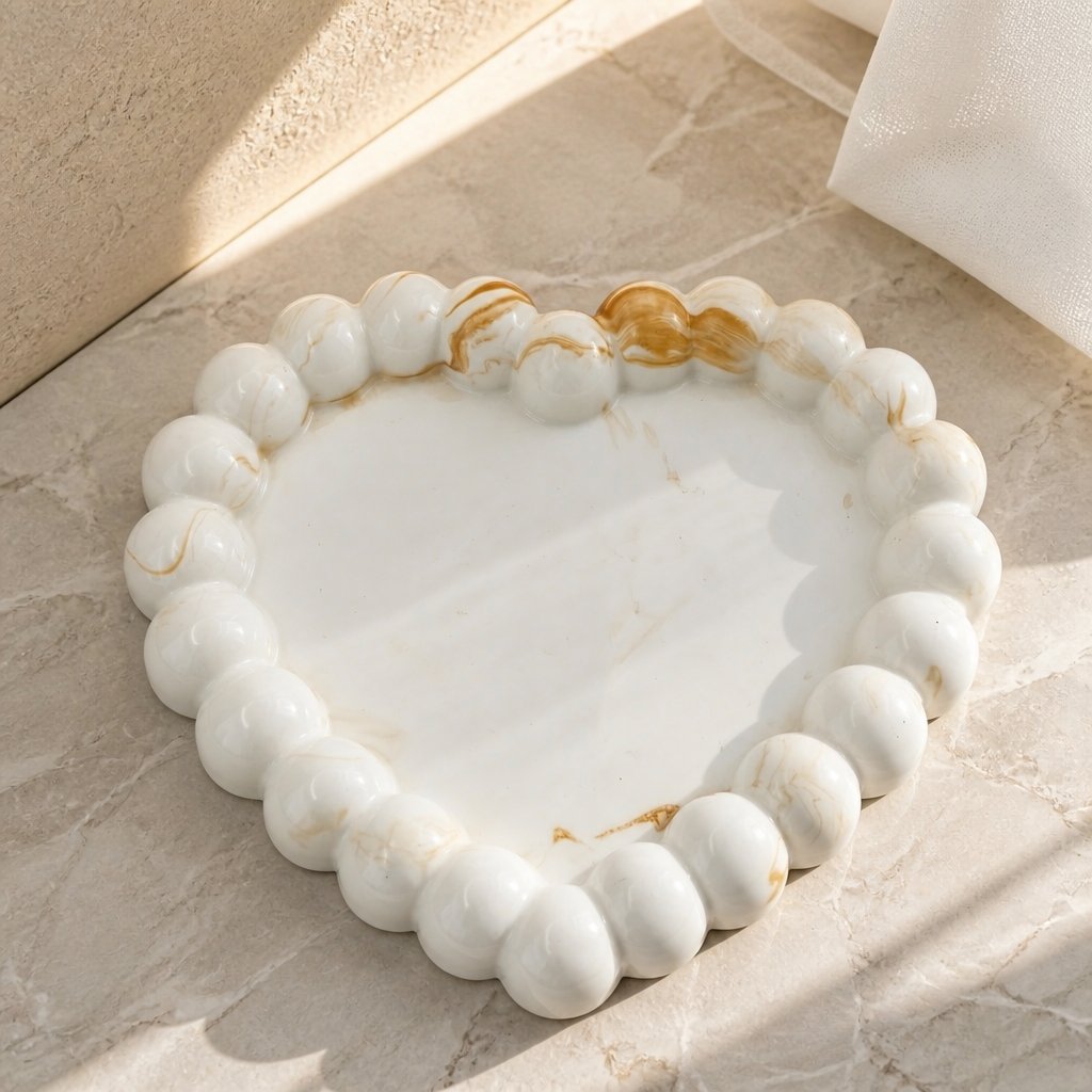 Bandeja de Design Coração de Pérola - Branco / Dourado
