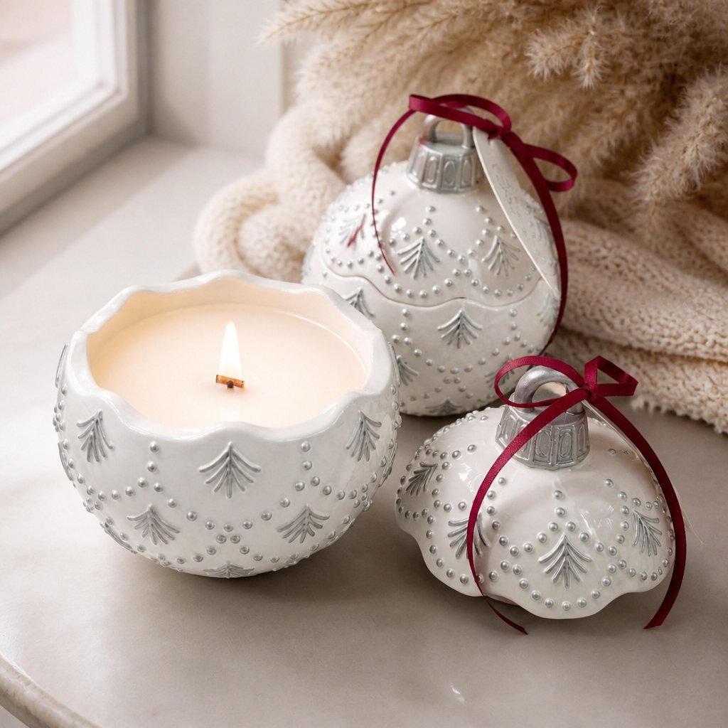 Vela Christmas Bauble Enchanted - Branca / Prateada / Magia de Inverno