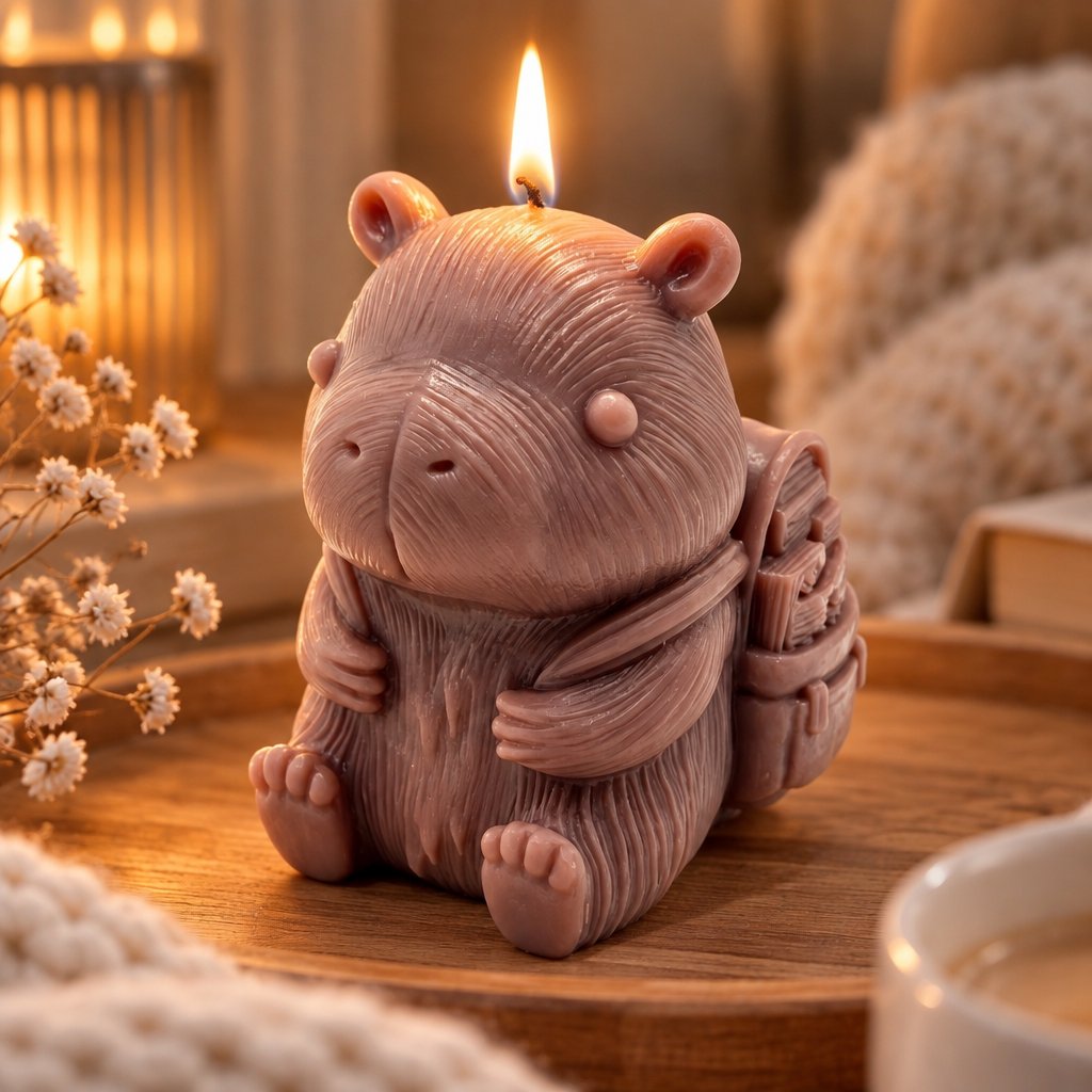 Vela Capivara com Mochila - Castanho / Baunilha