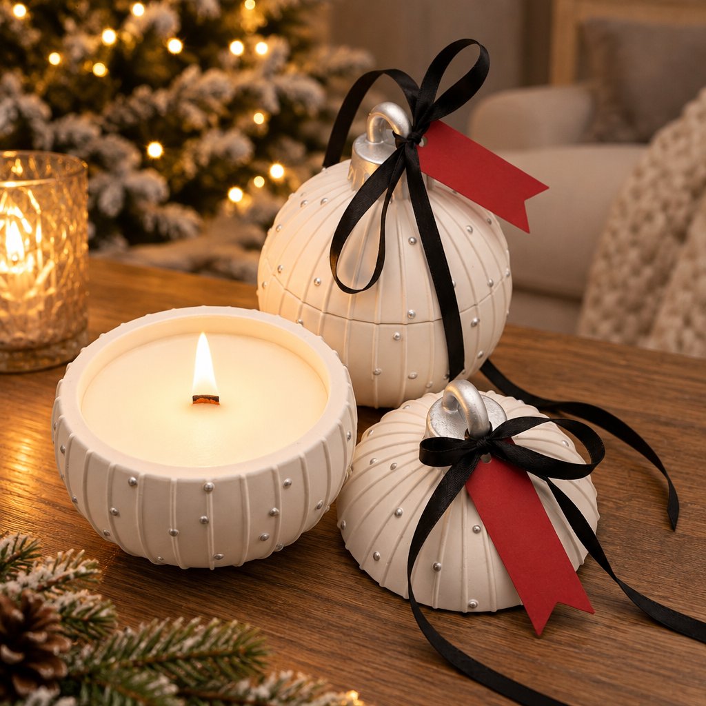 Vela Christmas Bauble Charming - Branca / Prateada / Magia de Inverno