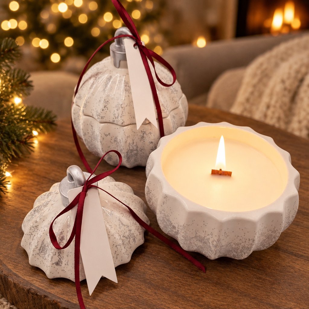 Vela Christmas Bauble Glitter - Branco / Prateado / Magia de Inverno