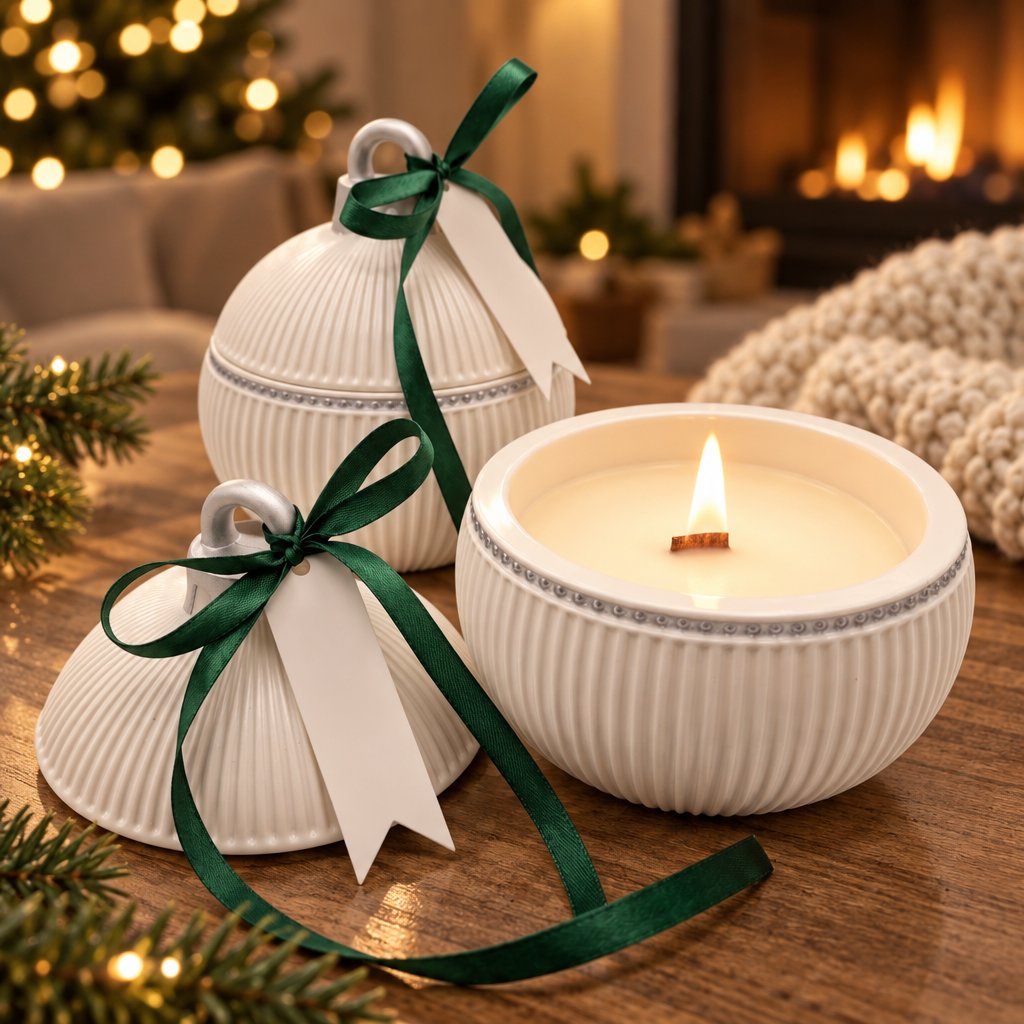 Vela Christmas Bauble Elegance - Branca / Prateada / Magia de Inverno