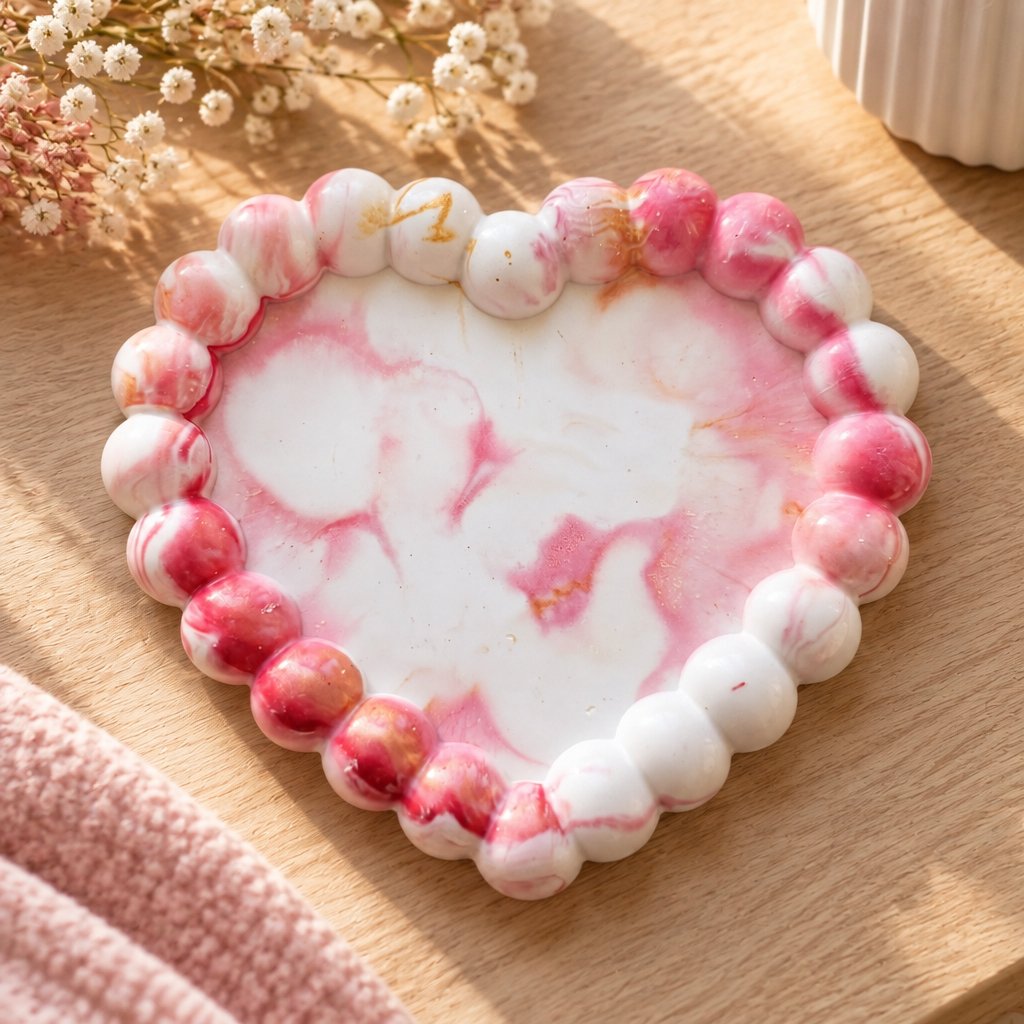 Bandeja de design Coração de Pérolas - Branca / Rosa / Dourada