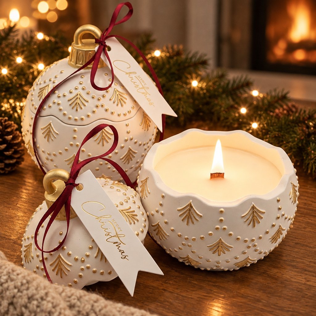 Vela Christmas Bauble Enchanted - Branca / Dourada / Magia de Inverno